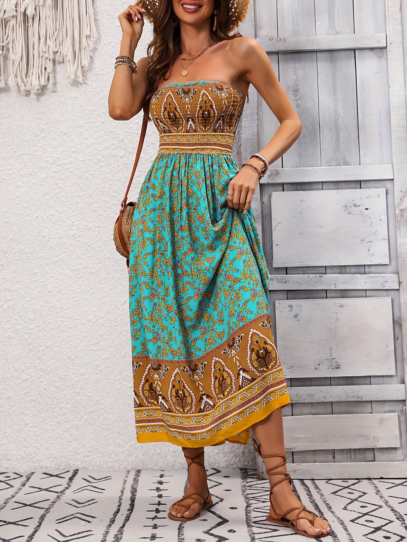 Print Off-Shoulder Floral Dress with Shirred Waist - Machine Washable, Polyester - Perfect for Vacation & Everyday Chic