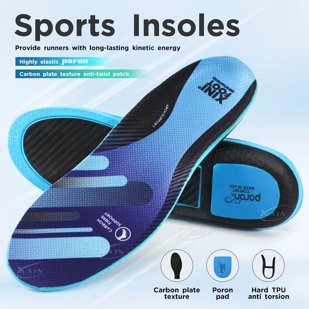 【Xxin】Carbon Fiber Insole Poron Cushioning heel Arch Support Shoe Insoles Pad Running Sport Shoe Insert size 35-48