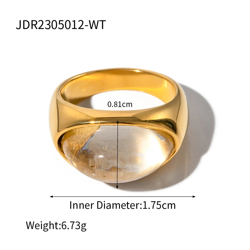 Uworld Unique Natural Stone Green Stainless Steel France Metal Golden Ring Waterproof Charm Trendy Jewelry Women