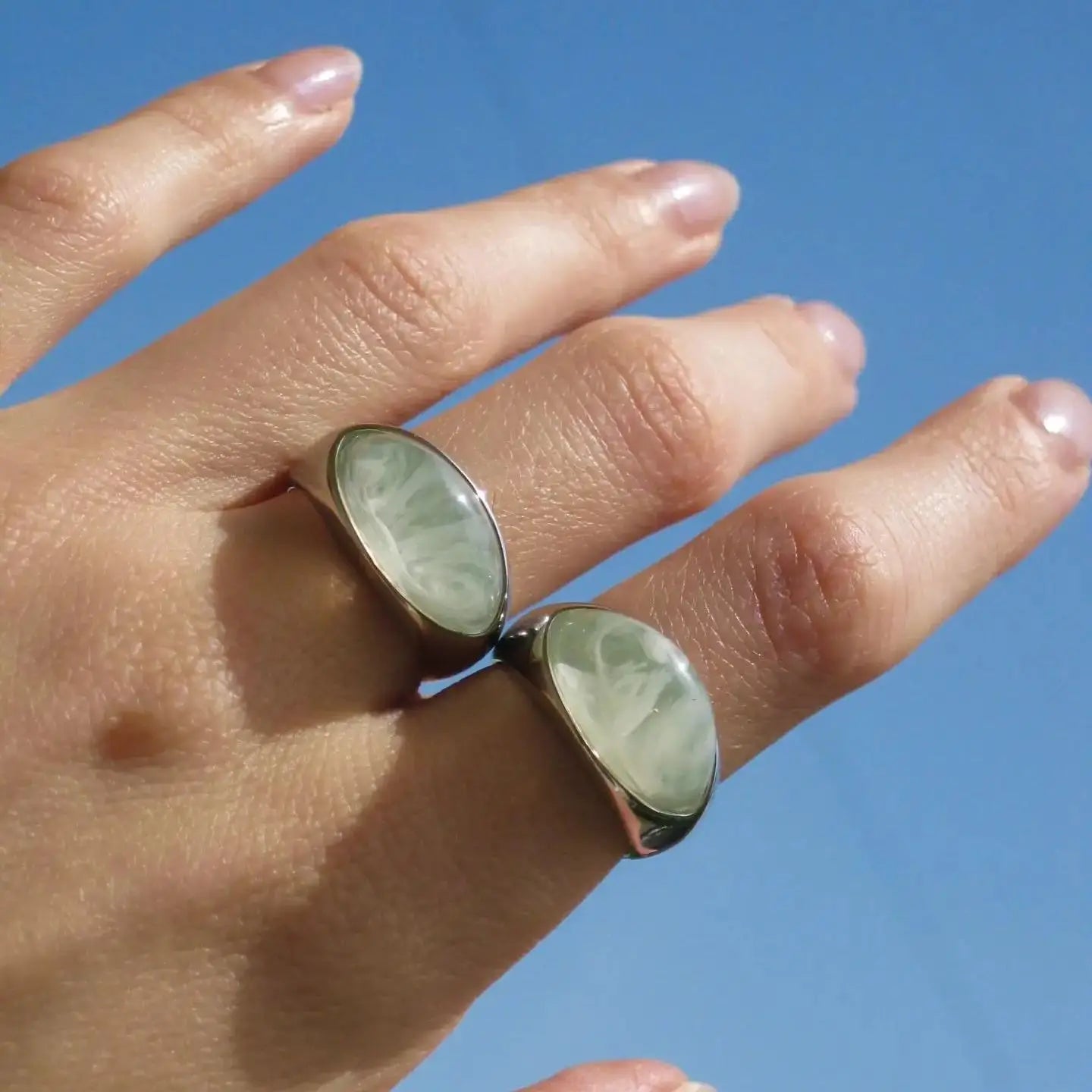 Uworld Unique Natural Stone Green Stainless Steel France Metal Golden Ring Waterproof Charm Trendy Jewelry Women
