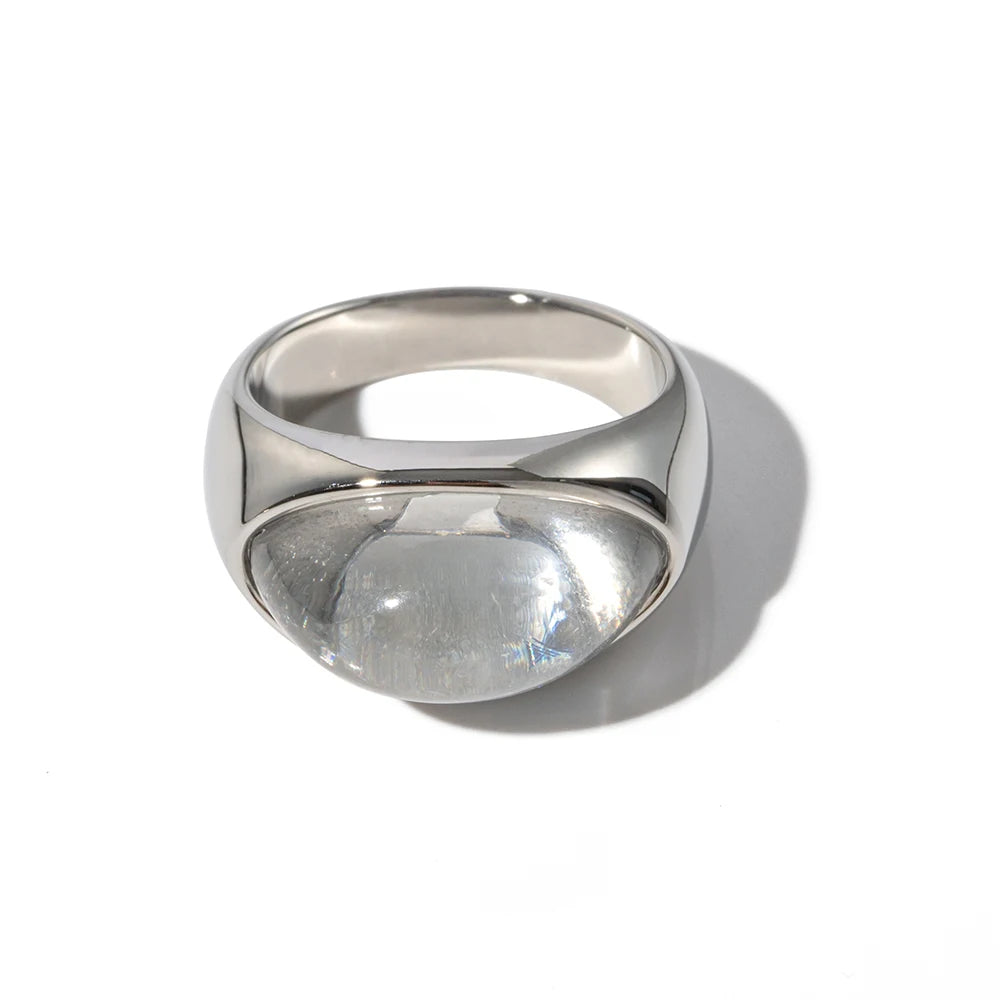 Uworld Unique Natural Stone Green Stainless Steel France Metal Golden Ring Waterproof Charm Trendy Jewelry Women