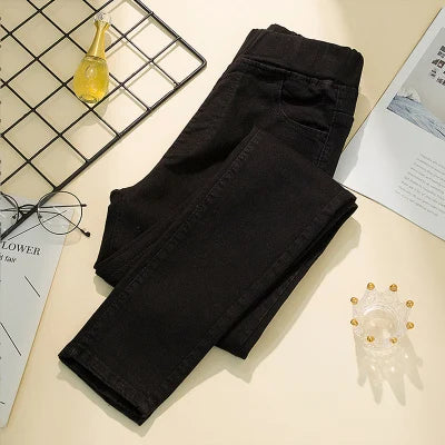Black 6XL Women's elastic waist Jeans Spring Autumn Slim Stretch Pencil Jeans All-match Casual Female Boyfriend Denim Trouser