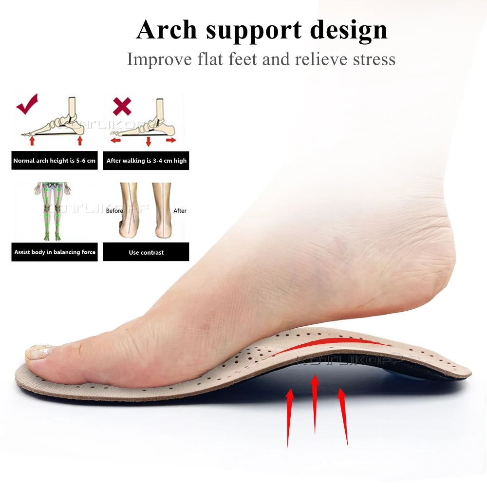 KOTLIKOFF Orthopedic Insoles For Genuine Leather Orthotic Arch Support Inserts Sweat-Absorbent Breathable Flat Feet Shoes Soles