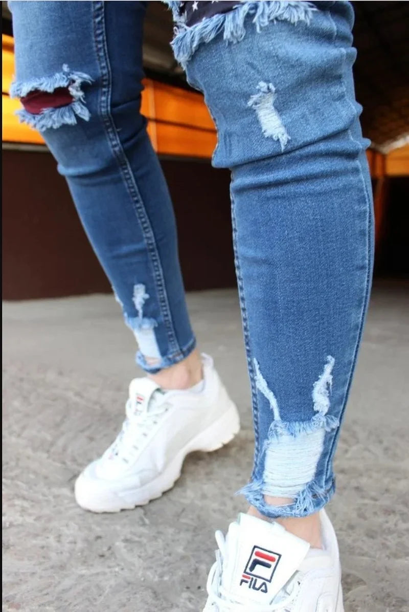 New Men's Jeans Slim Pants Holes Denim Casual Trousers Trend Skinny Jeans for Men Fashion Pencil Pants Men Clothing