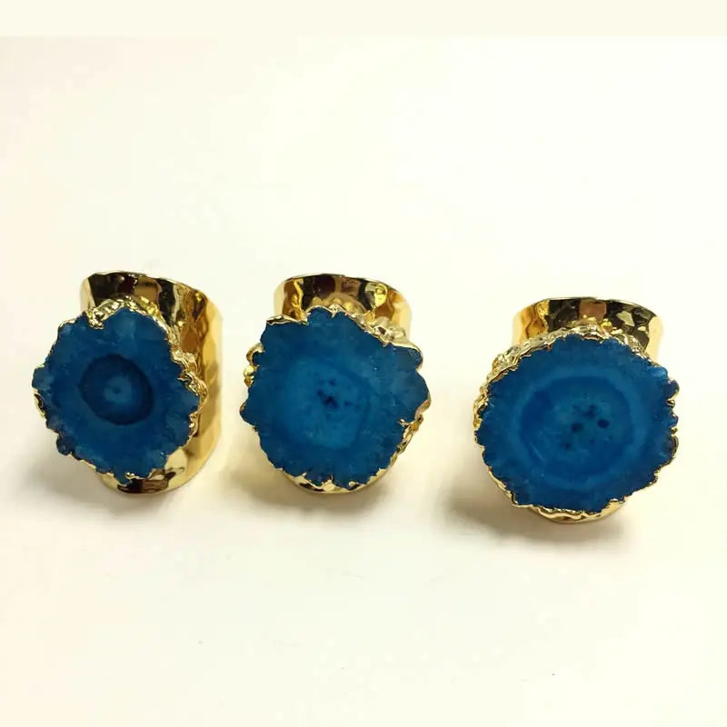 Fashion punk style mens rings Gold Color rainbow sun flower stone quartz stone ring charm jewelry wholesale 5PCS