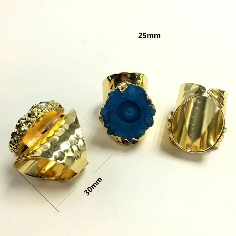 Fashion punk style mens rings Gold Color rainbow sun flower stone quartz stone ring charm jewelry wholesale 5PCS
