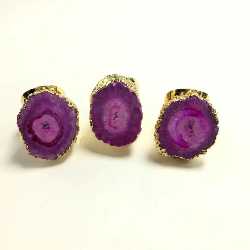 Fashion punk style mens rings Gold Color rainbow sun flower stone quartz stone ring charm jewelry wholesale 5PCS