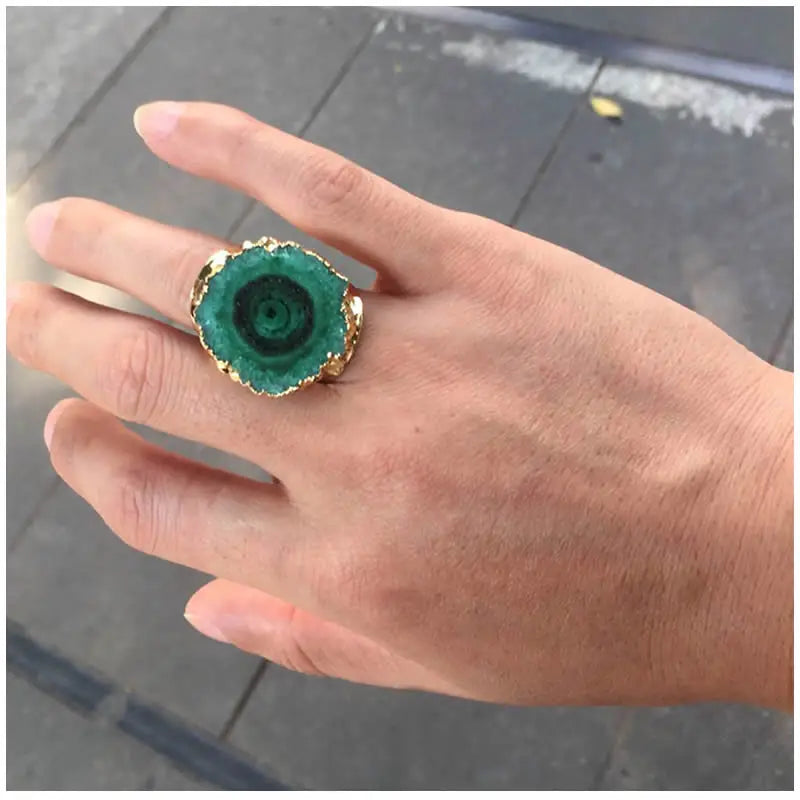 Fashion punk style mens rings Gold Color rainbow sun flower stone quartz stone ring charm jewelry wholesale 5PCS