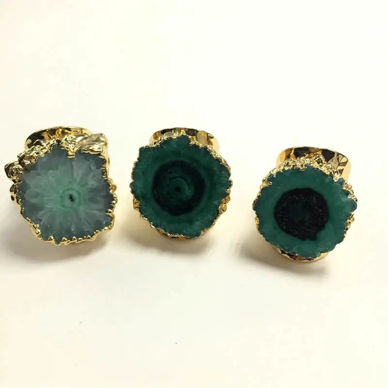 Fashion punk style mens rings Gold Color rainbow sun flower stone quartz stone ring charm jewelry wholesale 5PCS