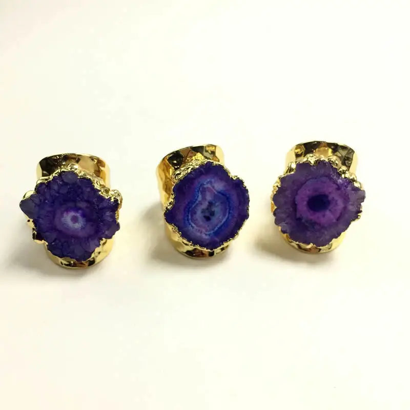Fashion punk style mens rings Gold Color rainbow sun flower stone quartz stone ring charm jewelry wholesale 5PCS
