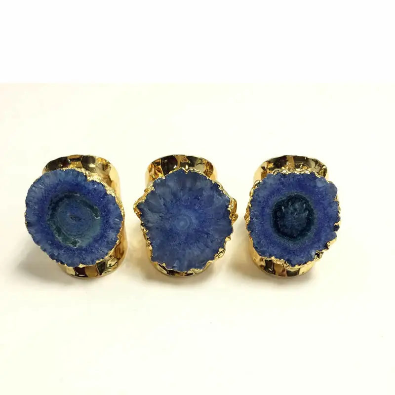 Fashion punk style mens rings Gold Color rainbow sun flower stone quartz stone ring charm jewelry wholesale 5PCS
