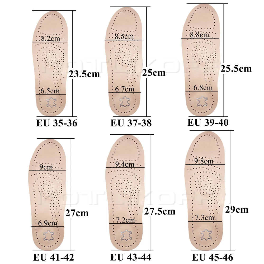 KOTLIKOFF Orthopedic Insoles For Genuine Leather Orthotic Arch Support Inserts Sweat-Absorbent Breathable Flat Feet Shoes Soles