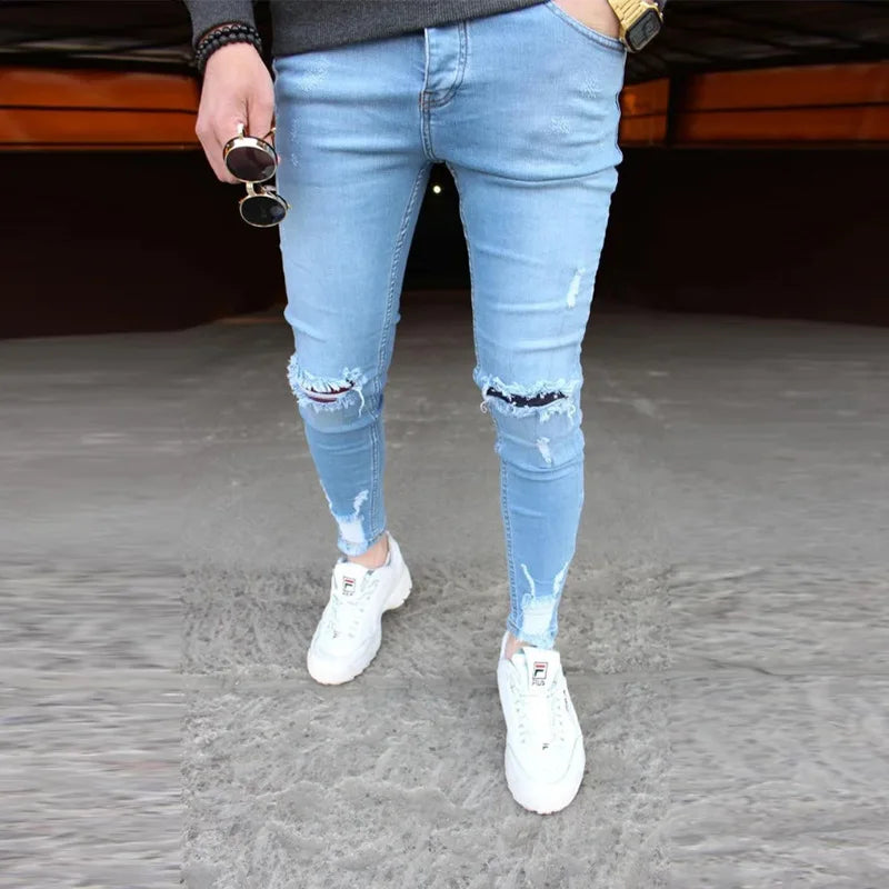 New Men's Jeans Slim Pants Holes Denim Casual Trousers Trend Skinny Jeans for Men Fashion Pencil Pants Men Clothing