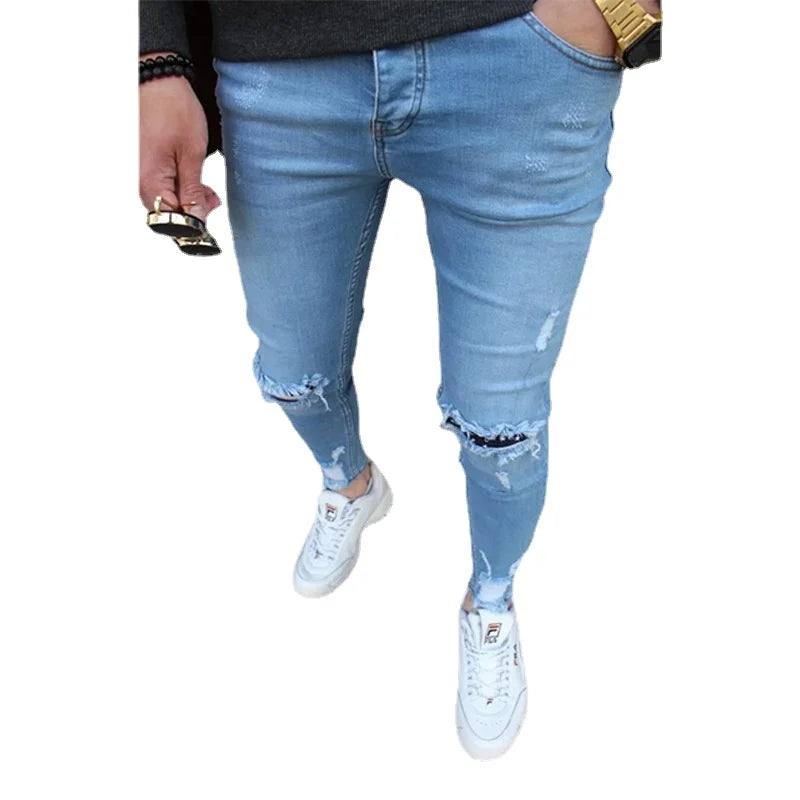 New Men's Jeans Slim Pants Holes Denim Casual Trousers Trend Skinny Jeans for Men Fashion Pencil Pants Men Clothing