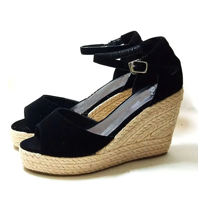 01 Espadrilles Women Wedges Peep Toe Sandals Platform Ankle Strap High Heel Shoes Female Pumps Beach Wedding Ladies Sandals