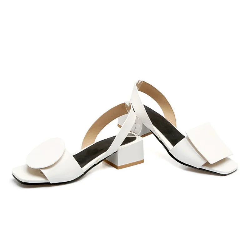 Black White Sandals Women Shoes Summer Square Heels Slip On Office Ladies Shoes Custom Patent Leather Sandalias Mujeres WSH3893