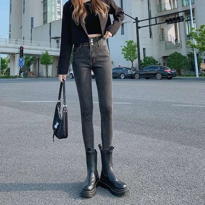 Spring Autumn 2022 New Women's Jeans Ultra-High Waisted Slimming Stretchy Outerwear Smooths Your Silhouette Pencil Slim Fit Trou