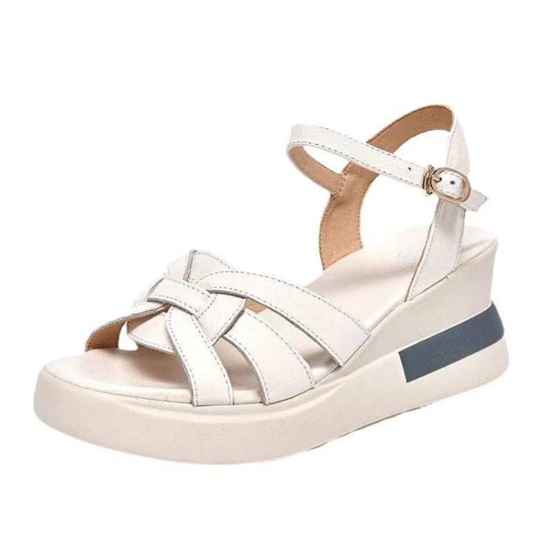 Summer NewWomen's Sandals Casual Retro Hollow Button Sandals Women's Open-toe Sandals Fashion Comfortable Slope Heel Sandal