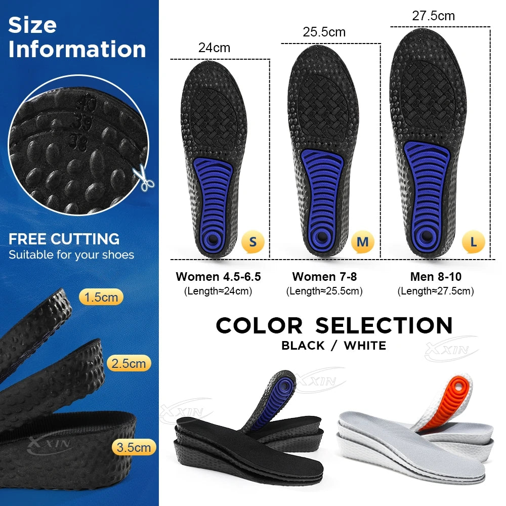 【Xxin】1.5/2.5/3.5cm Height Increased Shoe Insoles Invisiable Shock Absorption Insole Gel Shoe Pad