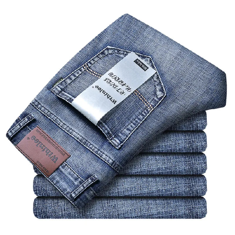 Male All-match Brand Trousers Four Season Men's High Quality Jeans Business Casual High Waist Denim Pants Simplicity Cool
