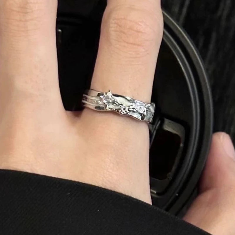 Gothic Irregular Gemstone Ring Aesthetic Girls Adjustable Black Stone Ring Women's Liquid Punk Ring Vintage Jewelry Accessories