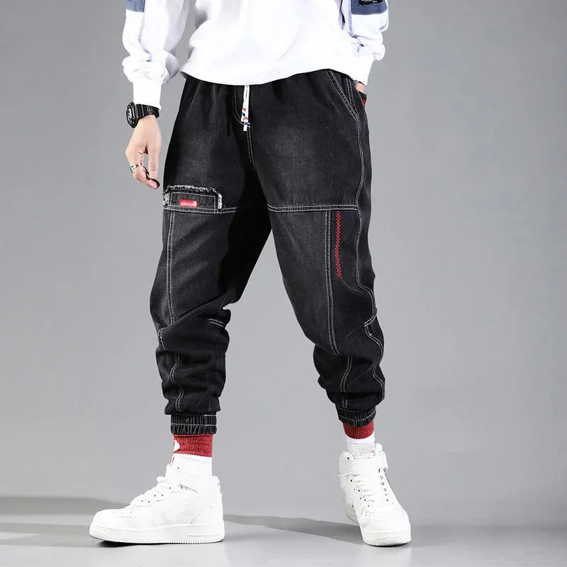 2024 New Men Streetwear Hip Hop Cargo Pants Mens Jeans Elastic Harem Joggers Pants Autumn Spring Trousers Men Clothing S-4XL