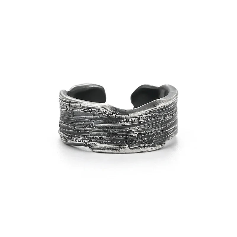 Retro Traces Strip Ring For Men Silver Color Punk Gothic Rock Hiphop Open Ring Biker Accessories Handmade Jewelry Unisex Gift