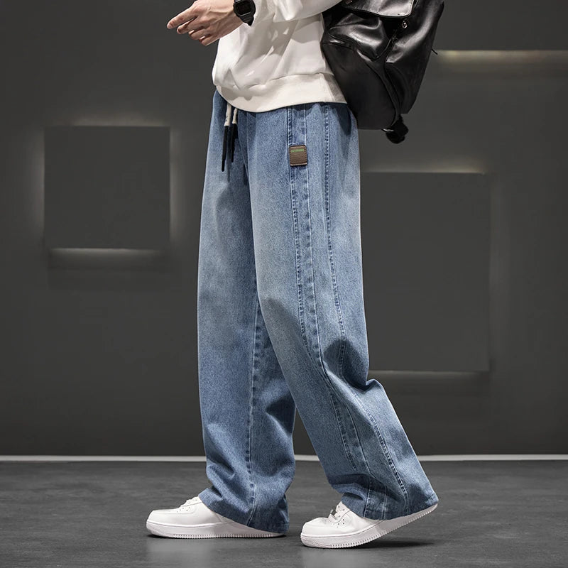 Autumn New Wide Leg Washing Jean Pants Men Trousers Neutral Solid Color Loose Casual Straight Outdoor Fashion Pants Big Size 8xl