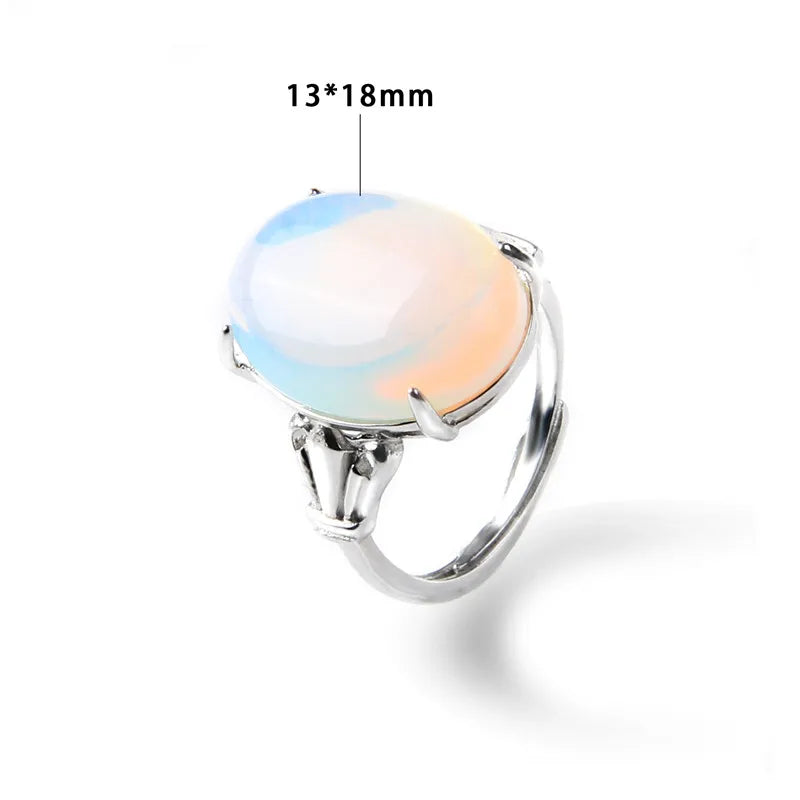 Rose Quartzs Rings Natural Stone Labradourites Beads Rings Silver Color Rings Party Wedding Anniversary Engagement Gifts Jewelry