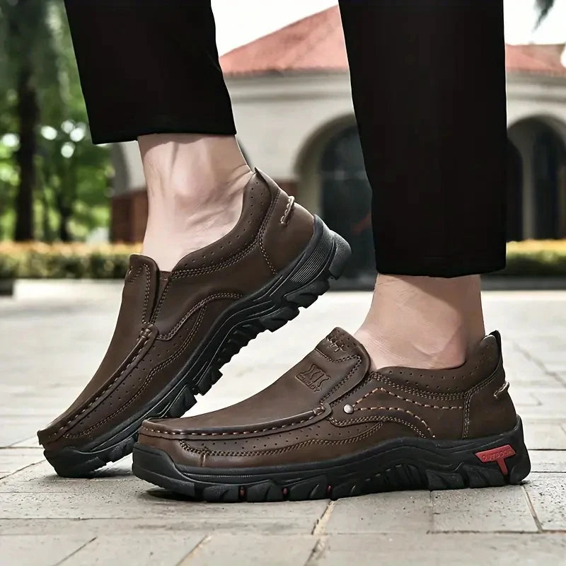 Handmade Leather Men Shoes Casual Outdoor Slip On Loafers Men Leather Shoes Flats Moccasins Walking Shoes Non-Slip Dropshipping