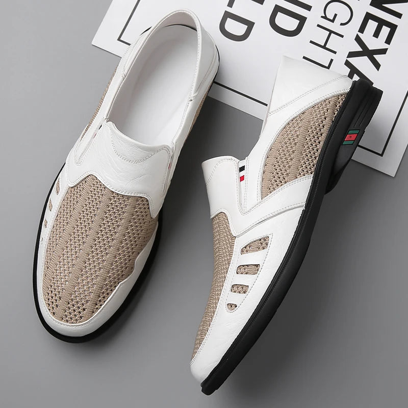 Business Leather Shoes For Men Summer British Style Hight Quality Casual White Leather Shoes Male Slip On Men Loafer Comfortable