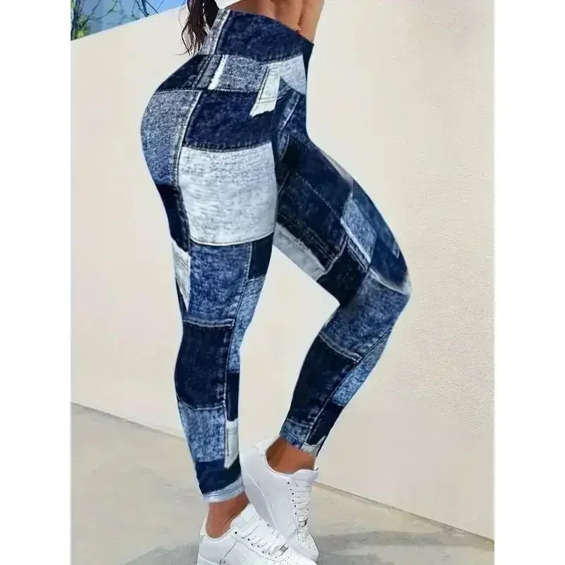 Women's Plus Size 1XL-5XL Casual Tights Sports Pants Casual Colored Slim Fit Pants Imitation Denim Tight High Waist Leggings
