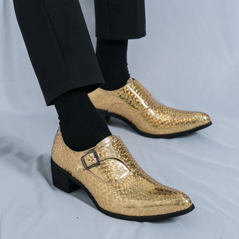 Blue Bright Men Dress Shoes Leather Pointed Toe Men’s High Heeled Shoe Big Size 46 Gentleman Oxford Shoes For Men zapatos hombre