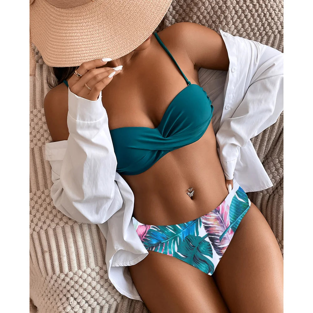 Swimsuit Leopard Bikini Set Print Floral Beach Bathing Suits Push up Summer Beachwear Two Pieces Low Waist Swimwear 2023 Women
