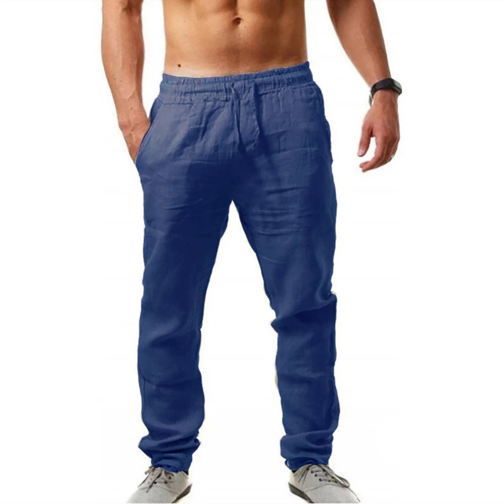 Men's Lightweight Long Pants Summer Solid Color Breathable Loose Trousers Male Elastic Waist Casual Pants Harajuku Trousers