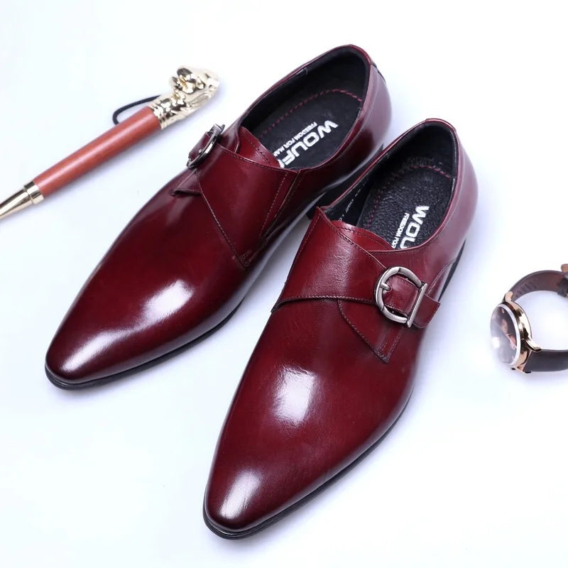 Men's Pointed Toe Business Leather Shoes Comfortable Wear Shoes Metal Buckle Men's Shoes Dress Shoes Men Wedding Shoes Sz 39-48