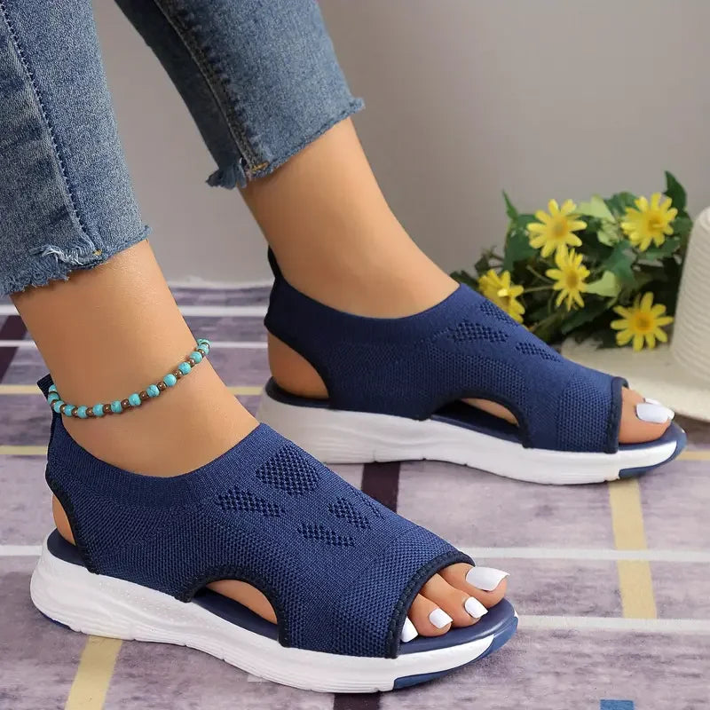 New Summer Fashion Comfortable Round Toe Thick Sole Solid Color Casual Sports Shoes Mesh Breathable Open-toe Sandals for Women