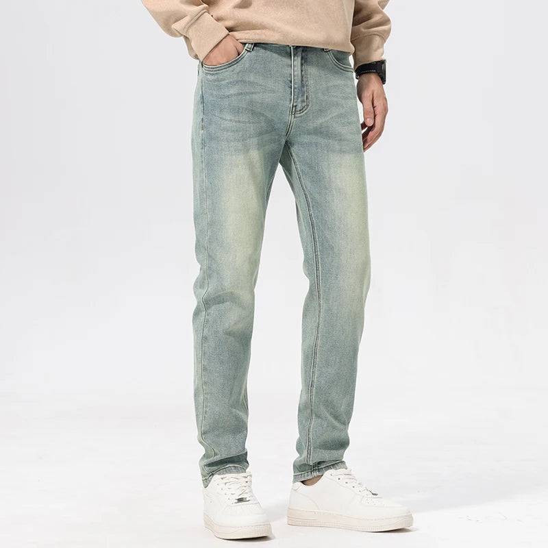 HIQOR Autumn Vintage Mens Denim Jeans Men's Baggy Straight Jeans Fashion Korean Mens Jeans Pants Denim Trousers Streetwear Male
