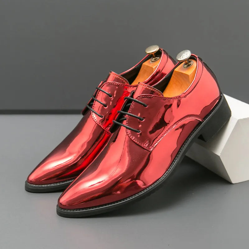 Fashion Shiny Leather Shoes For Men Red Oxfords Shoes Party Luxury Man Shoes Designer Pointed Toe Men's Dress Shoes Big Size 46