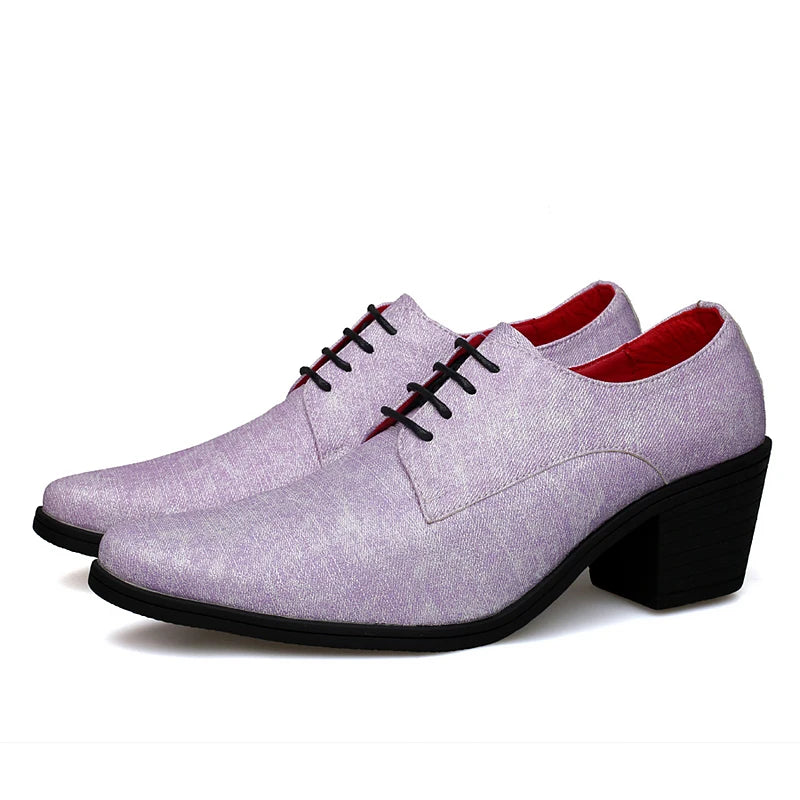 Elegant Purple High Heel Mens Shoes 2025 Size 38-46 Pointed Toe Italian Wedding Shoes for Man Luxury Business Men's Dress Shoes