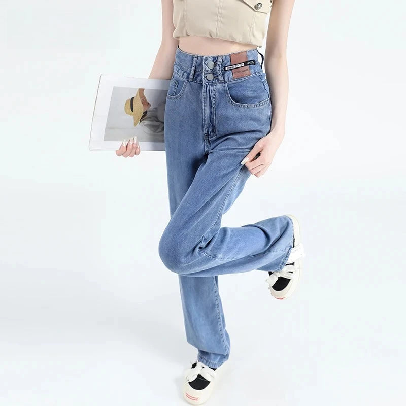 Lyocell Jeans Summer Thin High Waisted Wide Pants Korean Stretch Women Jeans Fashion Street Straight Denim Trousers Baggy Jeans