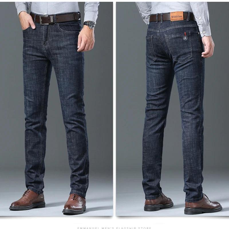 Male All-match Brand Trousers Four Season Men's High Quality Jeans Business Casual High Waist Denim Pants Simplicity Cool