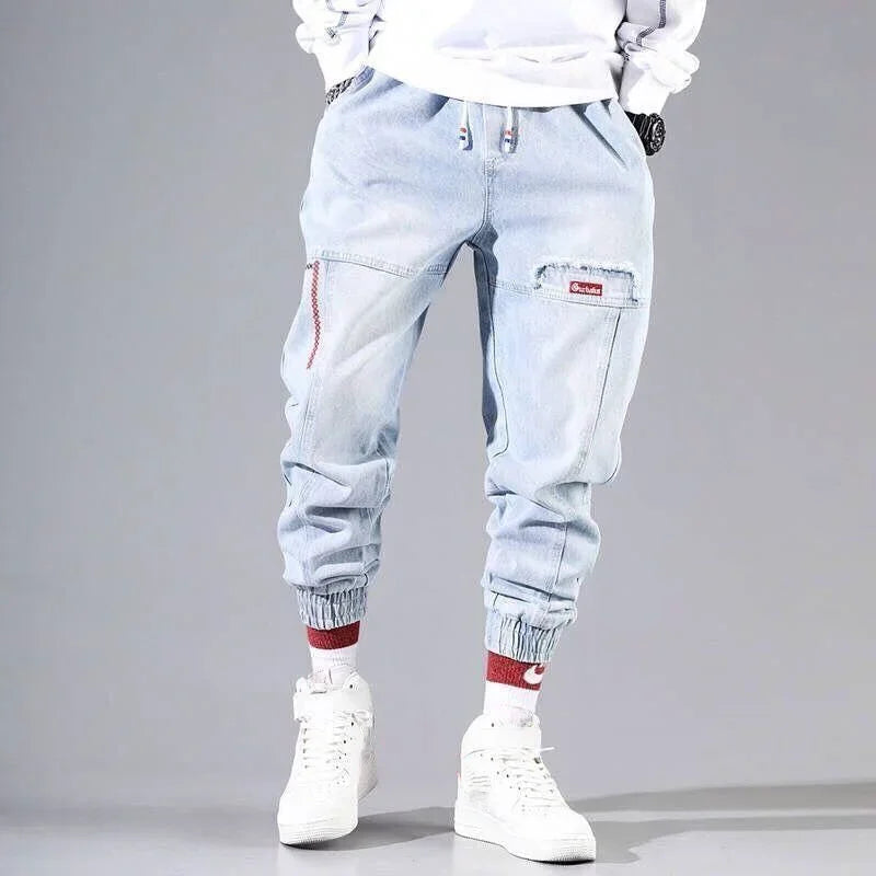 2024 New Men Streetwear Hip Hop Cargo Pants Mens Jeans Elastic Harem Joggers Pants Autumn Spring Trousers Men Clothing S-4XL