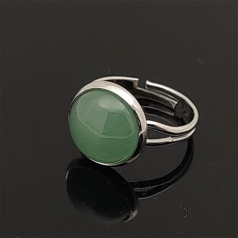 12mm Round Healing Natural Stone Ring Tiger Eye Opal Pink Crystal Adjustable Joint Ring for Women Jewelry