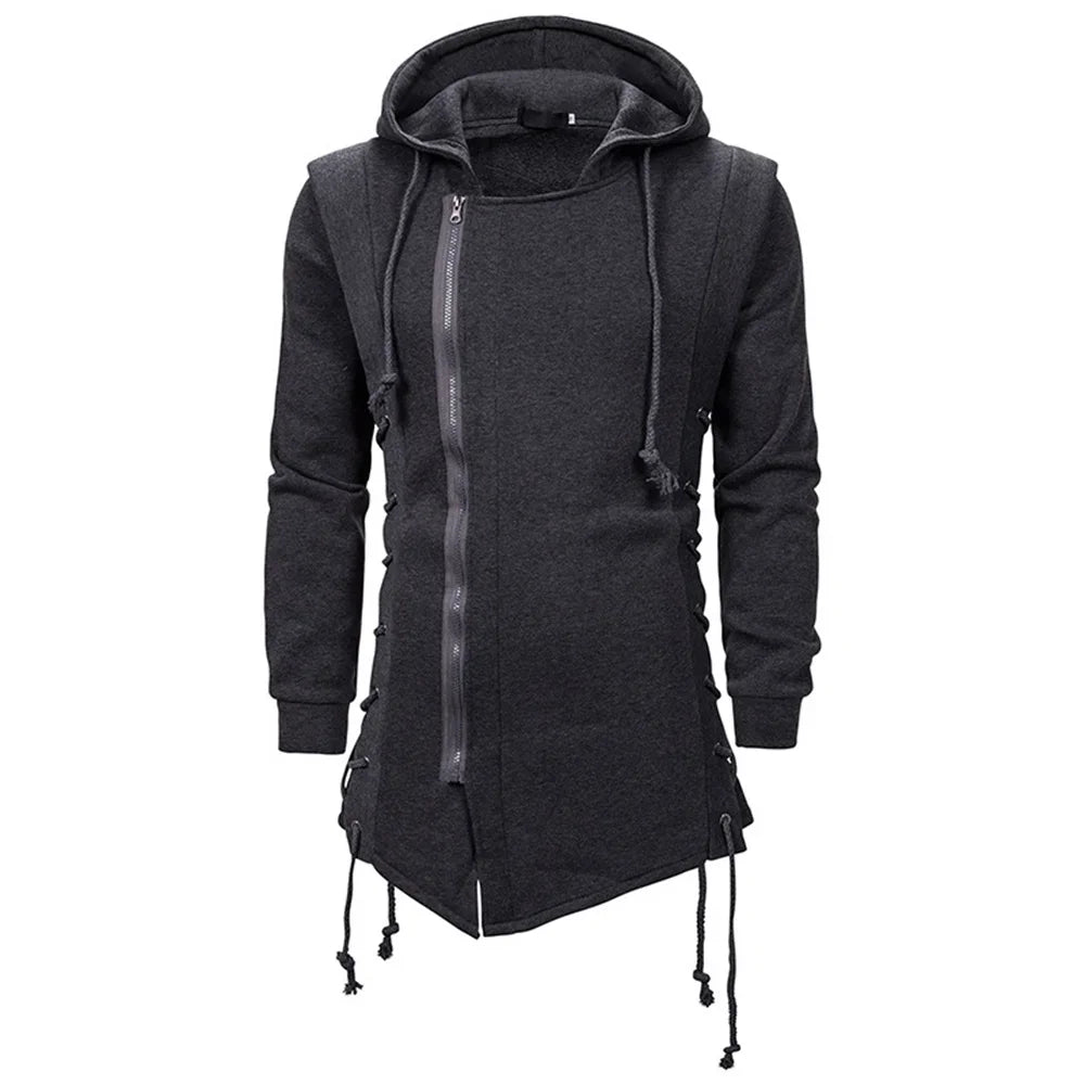 Men Hoodies Sweatshirts Casual Autumn New Slim Fit Solid Long Sleeve Trendy Punk Hooded Sweatshirt Gothic Drawstring Male Tops