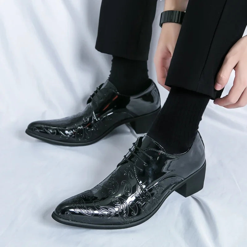 Luxury Designer Men's Charm Blue Black Pointed Men Shoes Man Male Formal Wedding Prom Dress Prom Loafers Shoes for Men