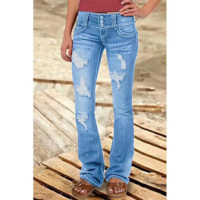 Women Pants with Low-rise Ripped Jeans Retro Fashion Trousers Korean Versatile Straight Women Wide-leg Pants Baggy Jeans Women