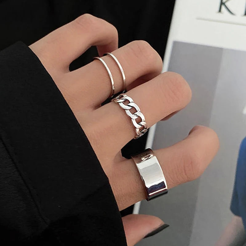 Gothic Irregular Gemstone Ring Aesthetic Girls Adjustable Black Stone Ring Women's Liquid Punk Ring Vintage Jewelry Accessories