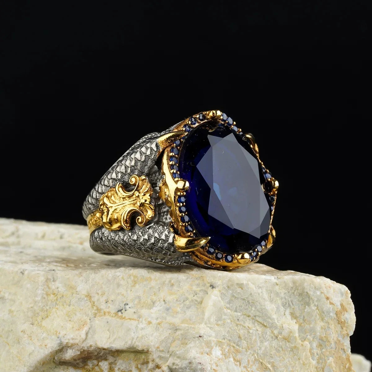 New Copper Material Open Adjustable Ring Black Gemstone Personality High Jewelry Fashion Luxury Business Suitable for Men Gift