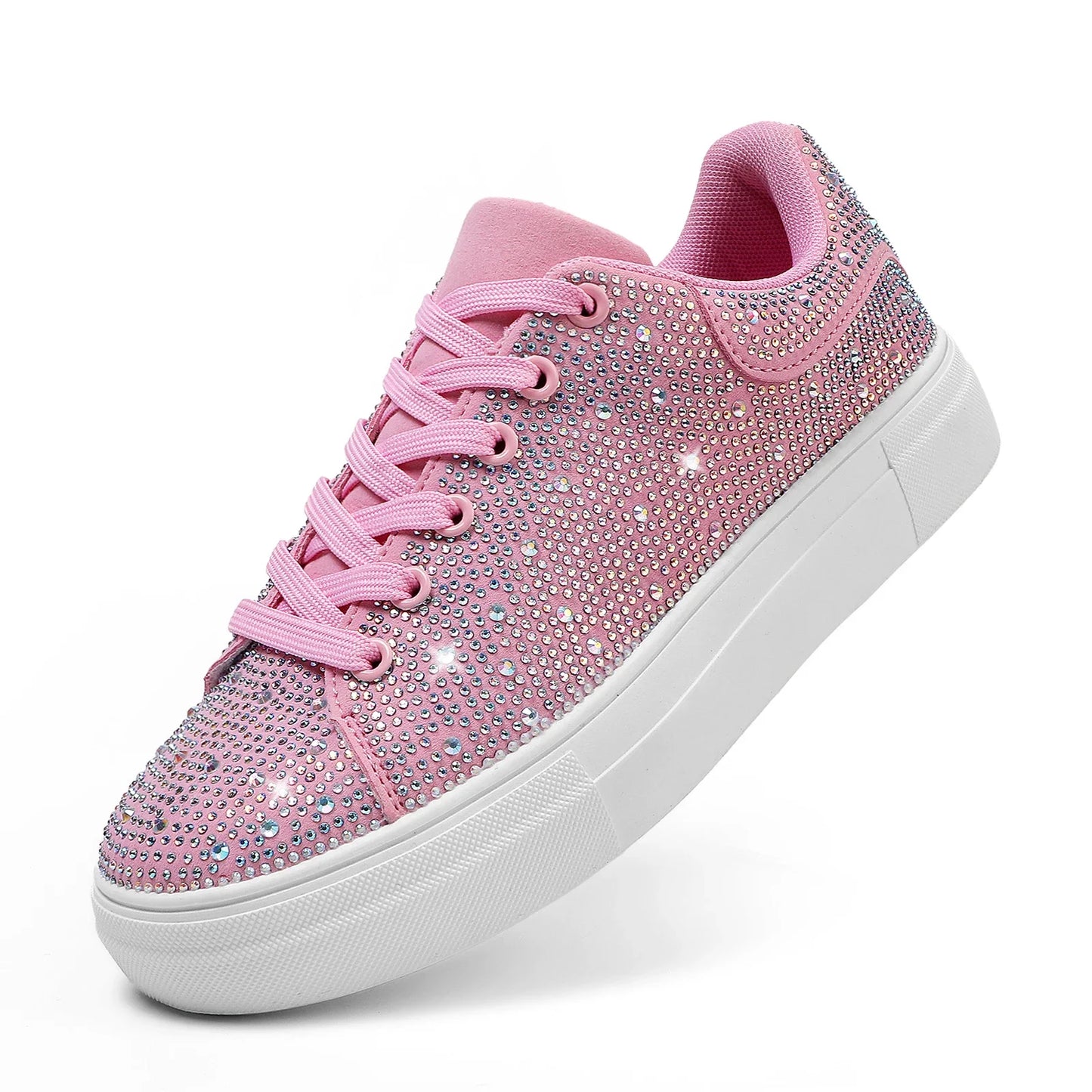 Women's Walking Sneakers Fashionable Diamond Studded Thick Soled Shoes Casual Shoes Non-Slip Skateboard Shoes for Outdoor Sports